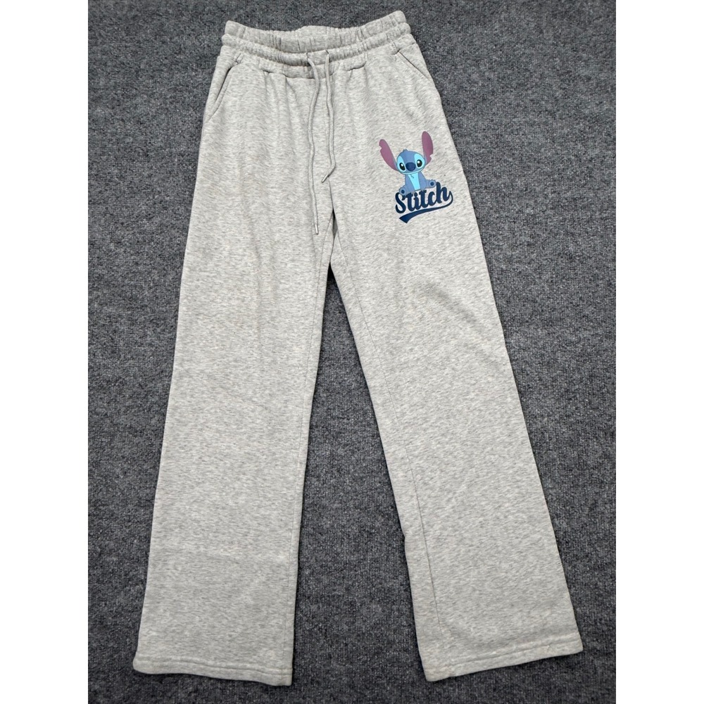 Disney Lilo & Stitch Grey Wide Leg Sweatpants Small Heathered Drawstring Joggers